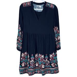 Anthropologie Floreat Avery Dress Long Sleeve Embroidered V-Neck Black SZ Small